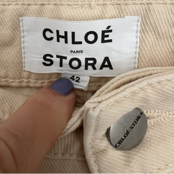 Chloe Stora Ricil Cream Cotton Textured Jeans Size 42/US 14 - Picture 4 of 8